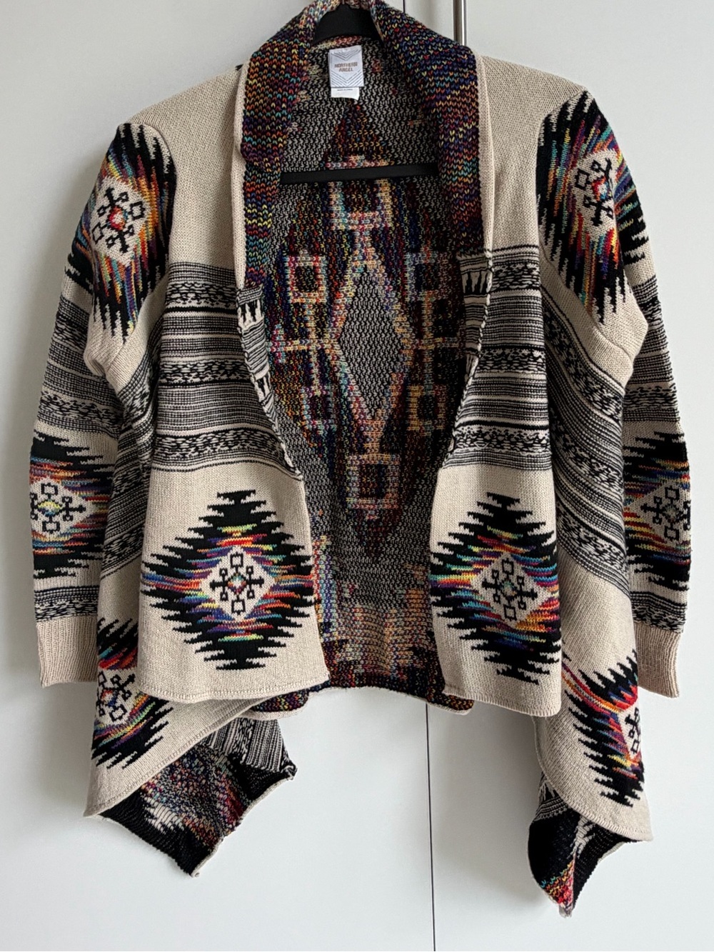 Northern Angel Aztec Southwestern Waterfall Open Front Cardigan Medium Tribal - Picture 2 of 11